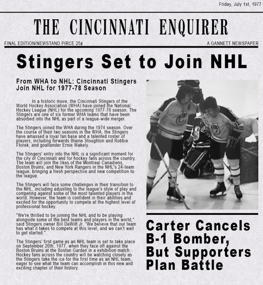 Forgotten Franchises: The WHA's Cincinnati Stingers