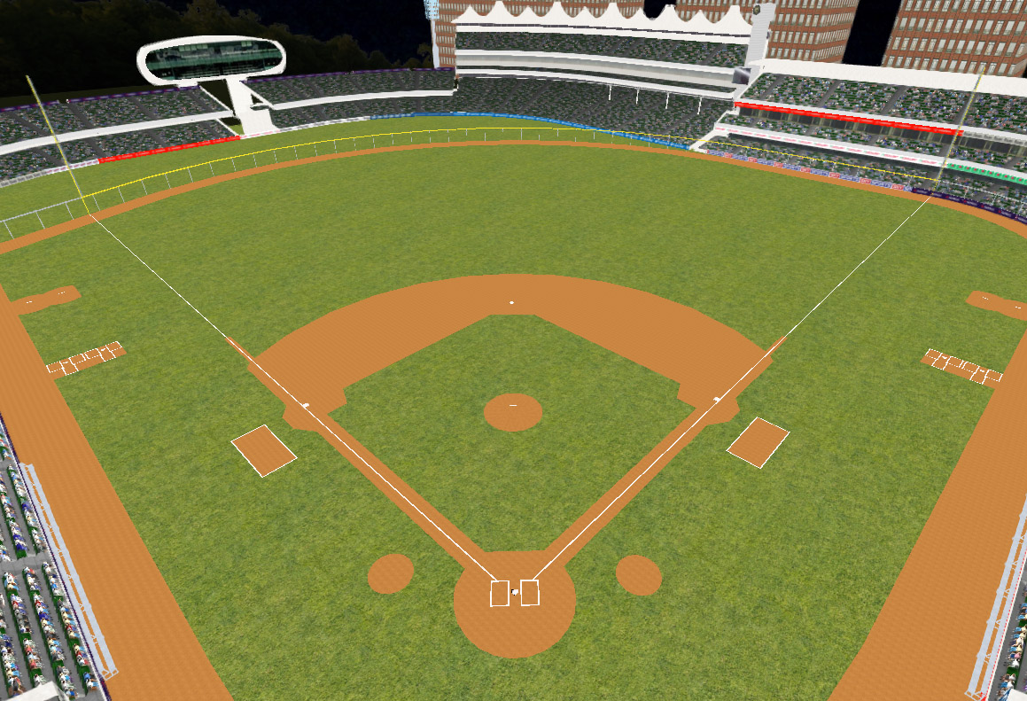 Transformation of a baseball ballpark to a cricket oval in one